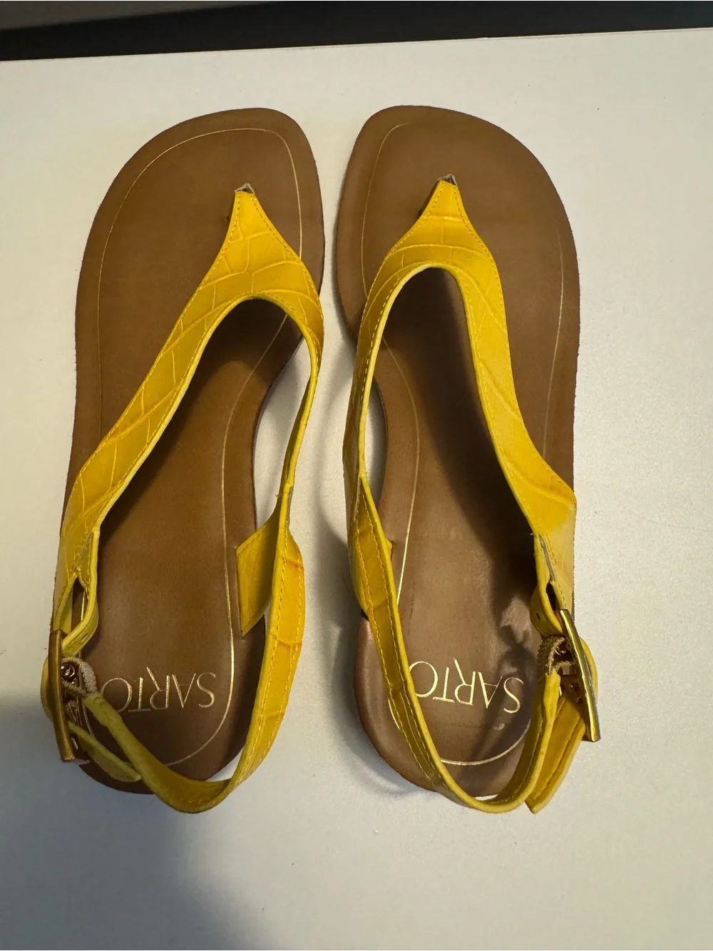 iris Yellow Croc-Texture Thong Slingback Sandals